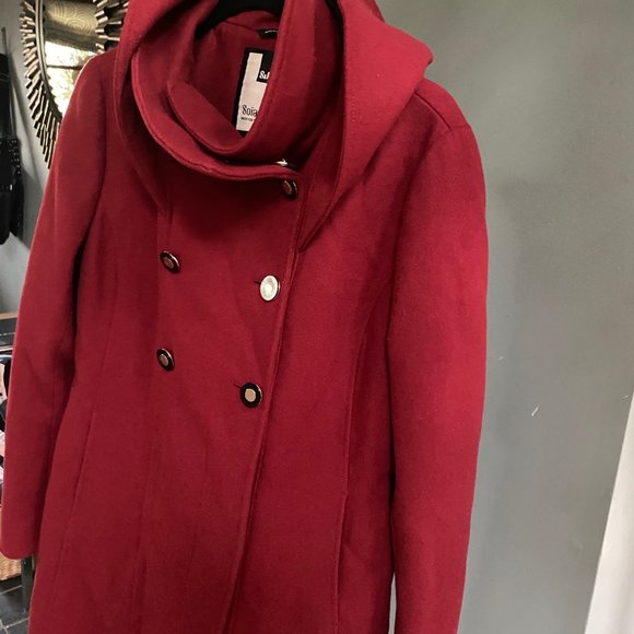 Soia & Kyo Hooded Wool Coat RED Large, like new - Picture 2 of 2